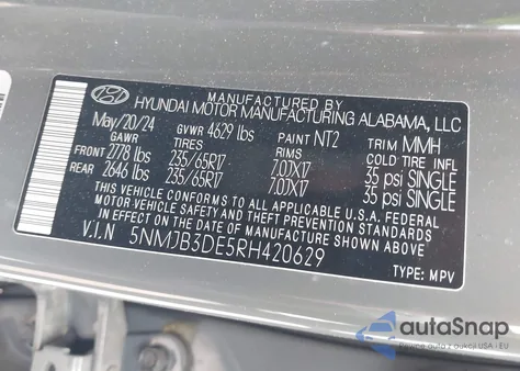 2024 Hyundai Tucson Sel из США, поврежденный, VIN 5NMJB3DE5RH420629